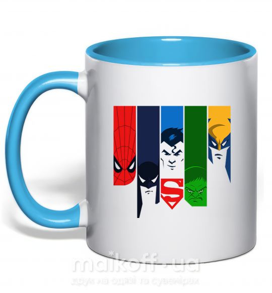 Чашка з кольоровою ручкою Superheroes Блакитний фото