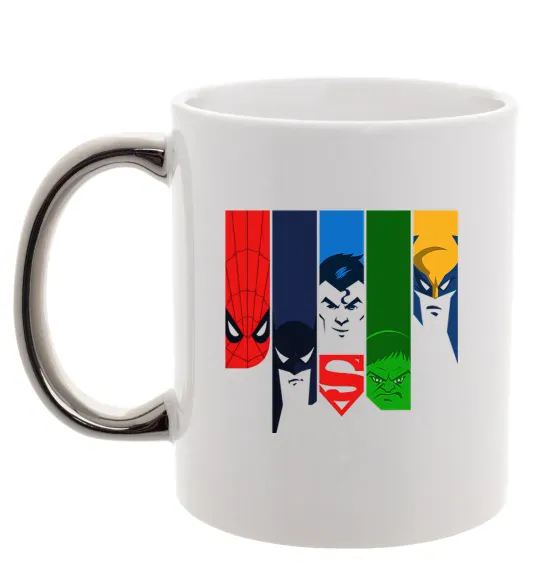 Чашка з кольоровою ручкою Superheroes Срібло фото