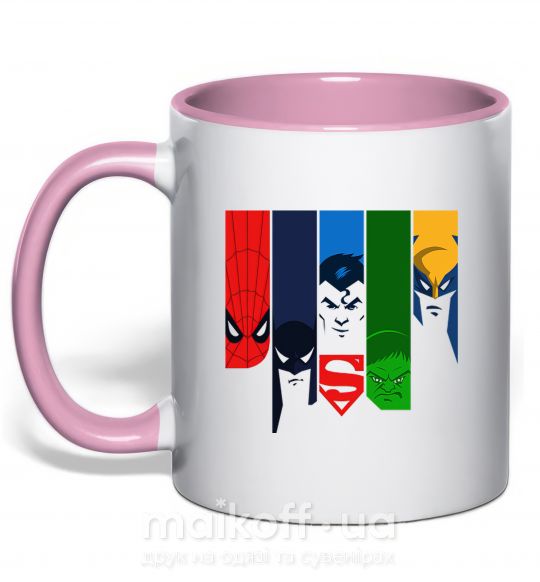 Чашка з кольоровою ручкою Superheroes Ніжно рожевий фото