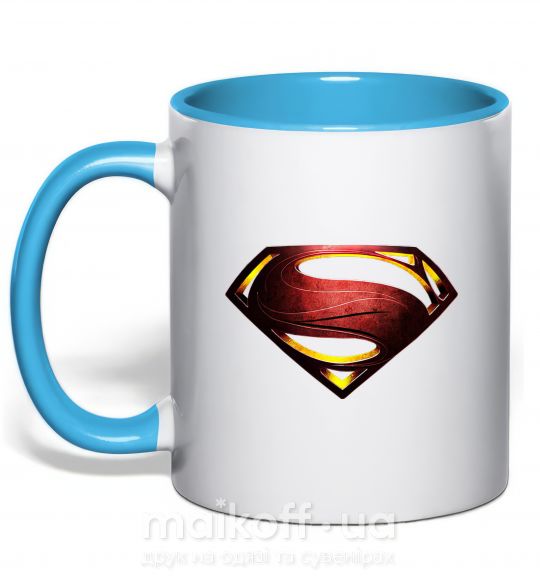 Чашка с цветной ручкой Superman full color logo Голубой фото