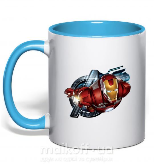 Чашка з кольоровою ручкою Avengers Iron man Блакитний фото