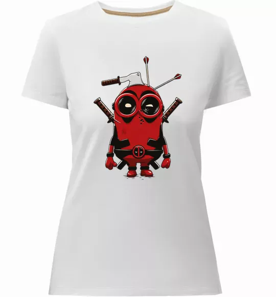 Жіноча преміум футболка Deadpool minion Білий фото