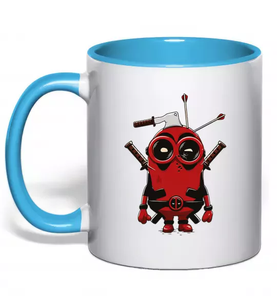 Чашка с цветной ручкой Deadpool minion Голубой фото