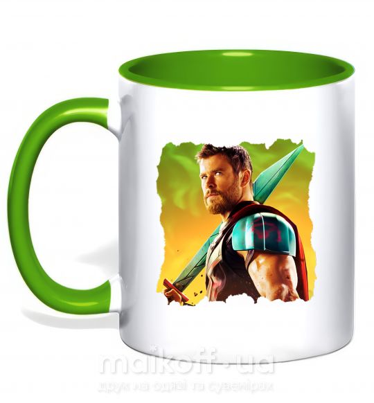 Чашка с цветной ручкой Тор с мечом Зеленый фото