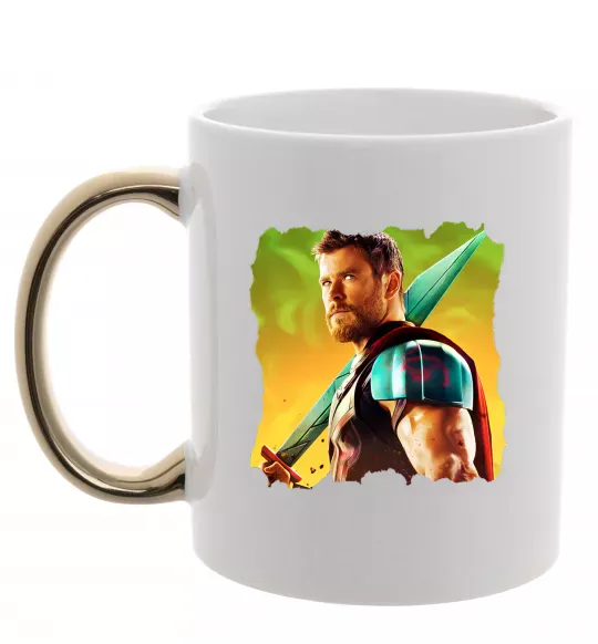 Чашка с цветной ручкой Тор з мечем Золото фото