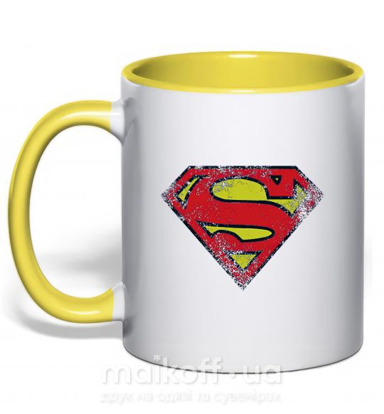 Чашка с цветной ручкой Broken logo Superman Солнечно желтый фото