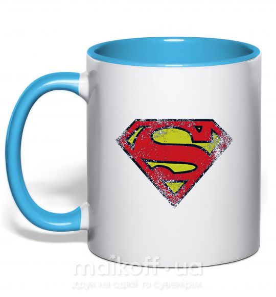 Чашка с цветной ручкой Broken logo Superman Голубой фото