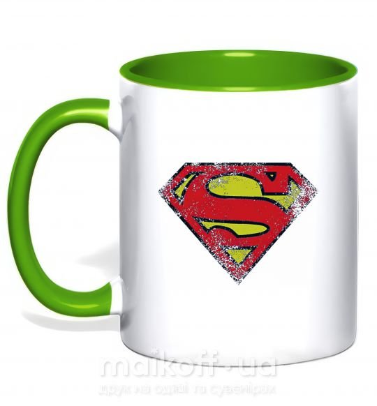 Чашка з кольоровою ручкою Broken logo Superman Зелений фото