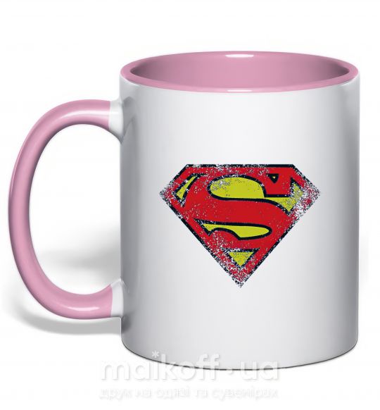 Чашка з кольоровою ручкою Broken logo Superman Ніжно рожевий фото