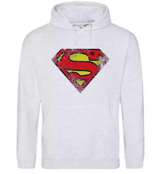 Мужская толстовка (худи) Broken logo Superman Серый меланж фото