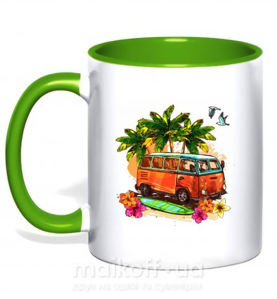 Чашка з кольоровою ручкою Surf bus Зелений фото
