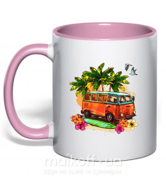 Чашка з кольоровою ручкою Surf bus Ніжно рожевий фото