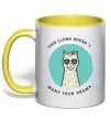Чашка с цветной ручкой This llama doesn't want your drama Солнечно желтый фото