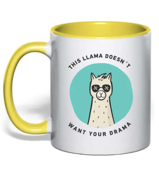 Чашка з кольоровою ручкою This llama doesn't want your drama Лимонний фото