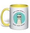 Чашка з кольоровою ручкою This llama doesn't want your drama Лимонний фото