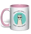 Чашка с цветной ручкой This llama doesn't want your drama Нежно розовый фото