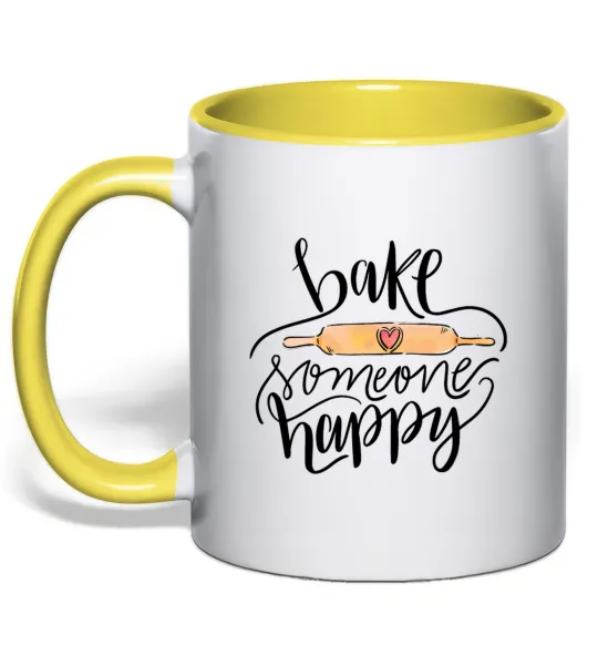 Чашка з кольоровою ручкою Bake someone happy Лимонний фото