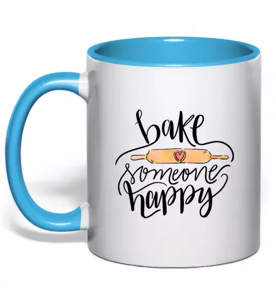 Чашка с цветной ручкой Bake someone happy Голубой фото