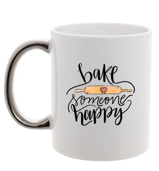 Чашка с цветной ручкой Bake someone happy Серебро фото