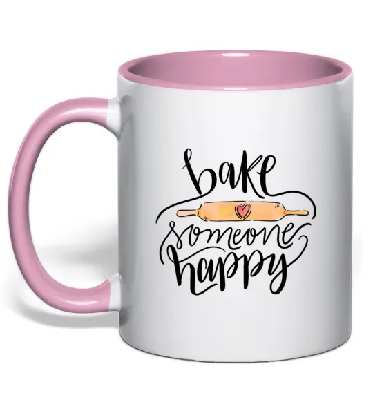 Чашка с цветной ручкой Bake someone happy Нежно розовый фото