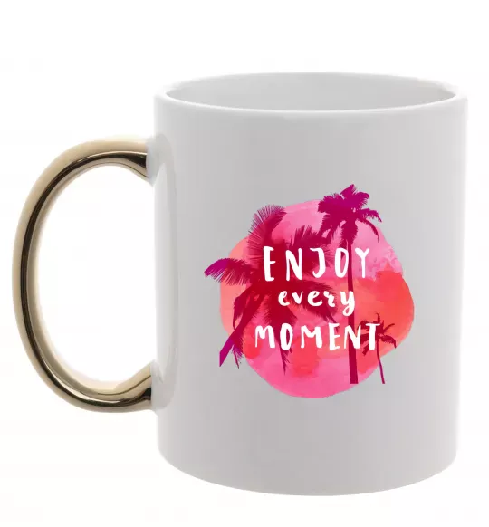 Чашка с цветной ручкой Enjoy every moment summer Золото фото