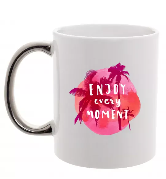 Чашка с цветной ручкой Enjoy every moment summer Серебро фото