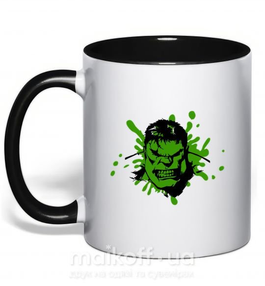 Чашка з кольоровою ручкою Angry Hulk Чорний фото
