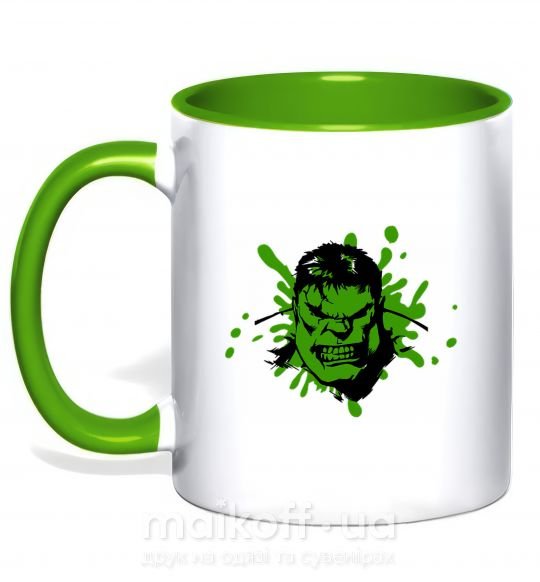 Чашка з кольоровою ручкою Angry Hulk Зелений фото