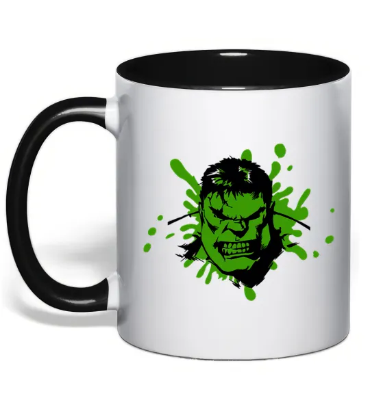 Чашка з кольоровою ручкою Angry Hulk Чорний фото