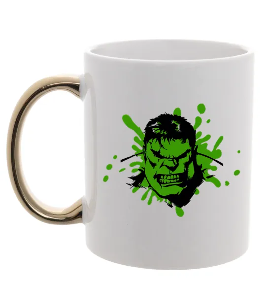 Чашка з кольоровою ручкою Angry Hulk Золото фото