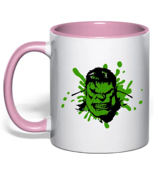 Чашка з кольоровою ручкою Angry Hulk Ніжно рожевий фото