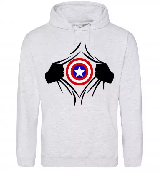 Чоловіча толстовка (худі) Costume Captain America Сірий меланж фото