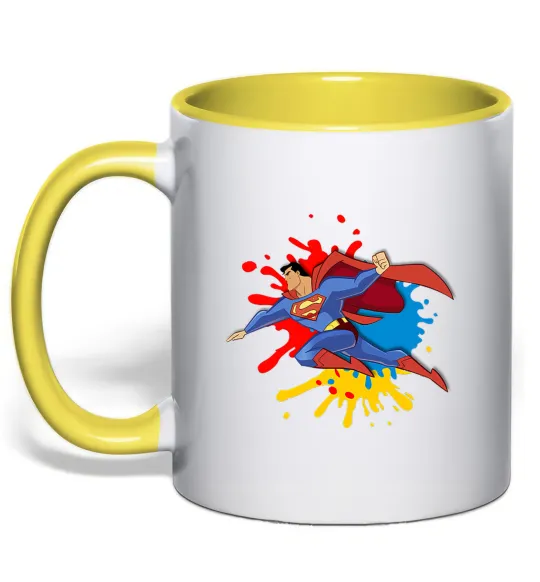 Чашка з кольоровою ручкою Супермен бризки Лимонний фото