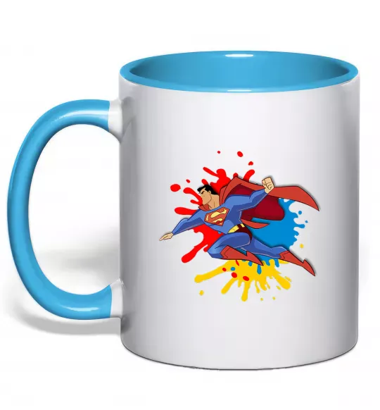 Чашка с цветной ручкой Супермен бризки Голубой фото