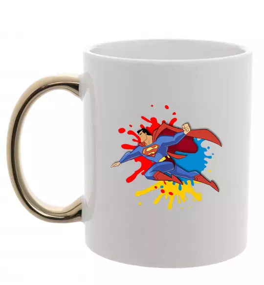 Чашка с цветной ручкой Супермен бризки Золото фото