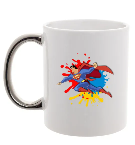 Чашка с цветной ручкой Супермен бризки Серебро фото