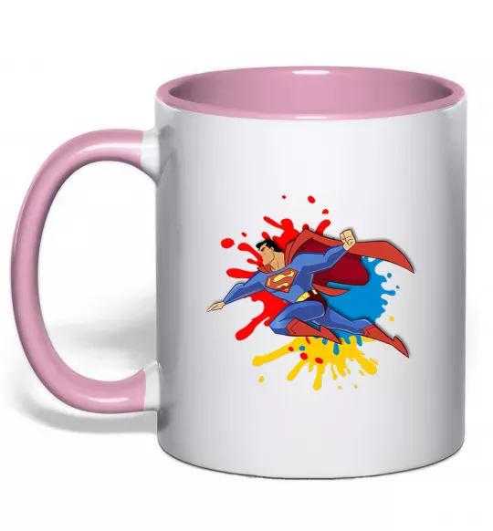 Чашка с цветной ручкой Супермен бризки Нежно розовый фото