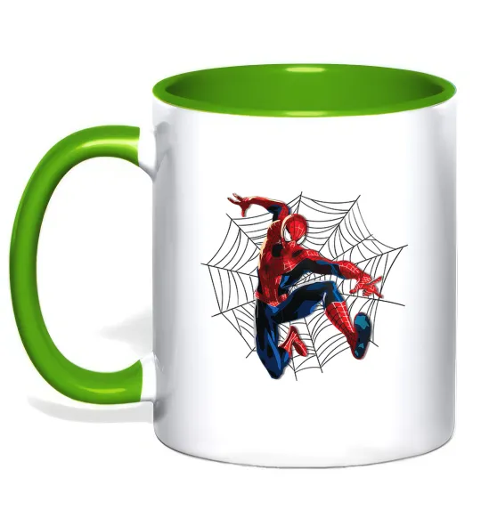 Чашка з кольоровою ручкою Паутина Спайдермен Лаймовий фото