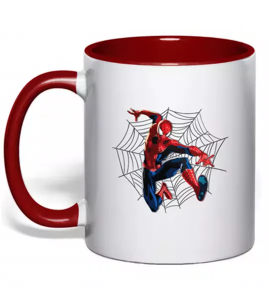 Чашка с цветной ручкой Паутина Спайдермен Красный фото