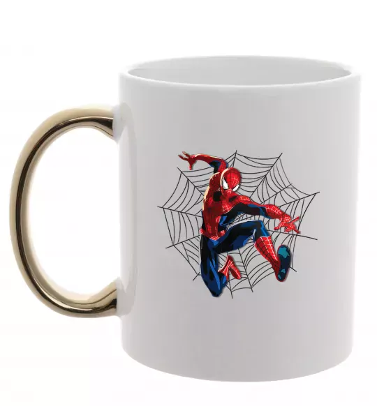 Чашка с цветной ручкой Паутина Спайдермен Золото фото