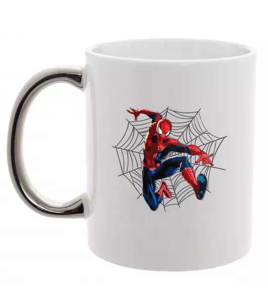 Чашка с цветной ручкой Паутина Спайдермен Серебро фото