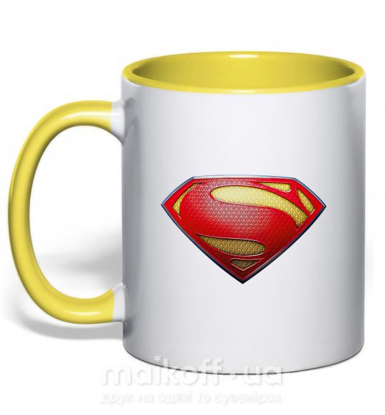 Чашка з кольоровою ручкою Superman logo texture Сонячно жовтий фото