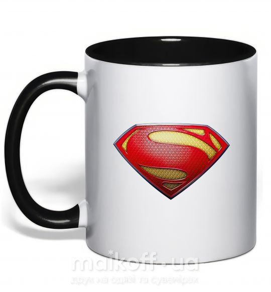 Чашка з кольоровою ручкою Superman logo texture Чорний фото