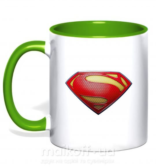 Чашка с цветной ручкой Superman logo texture Зеленый фото