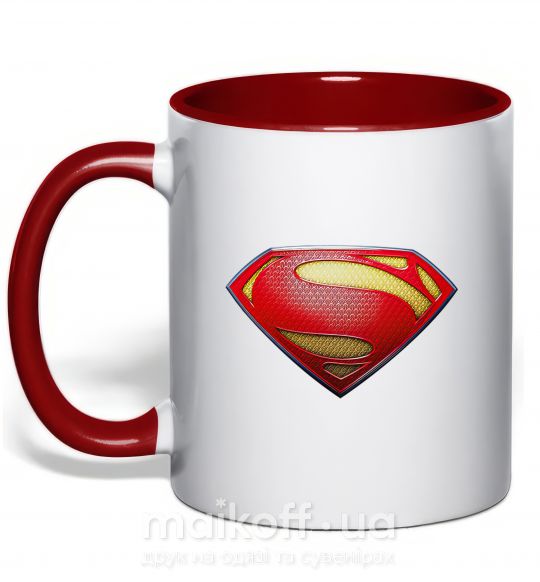 Чашка з кольоровою ручкою Superman logo texture Червоний фото