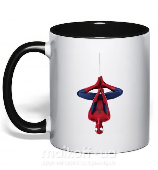 Чашка з кольоровою ручкою Spiderman upside down Чорний фото