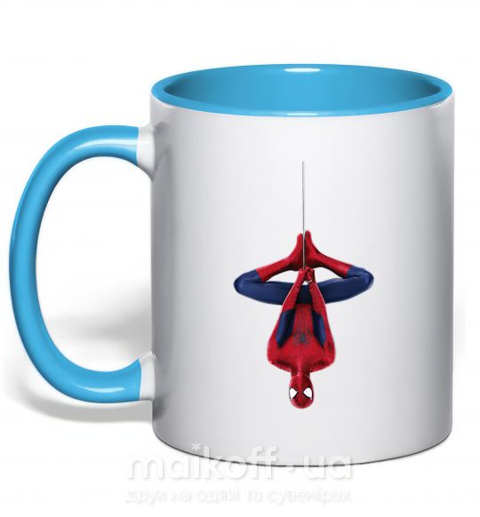 Чашка с цветной ручкой Spiderman upside down Голубой фото