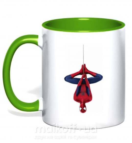 Чашка з кольоровою ручкою Spiderman upside down Зелений фото