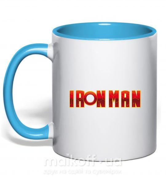 Чашка з кольоровою ручкою Ironman logo Блакитний фото