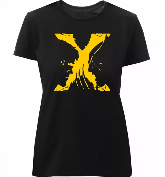 Женская премиум футболка Люди Х Циклоп Росомаха Черный фото